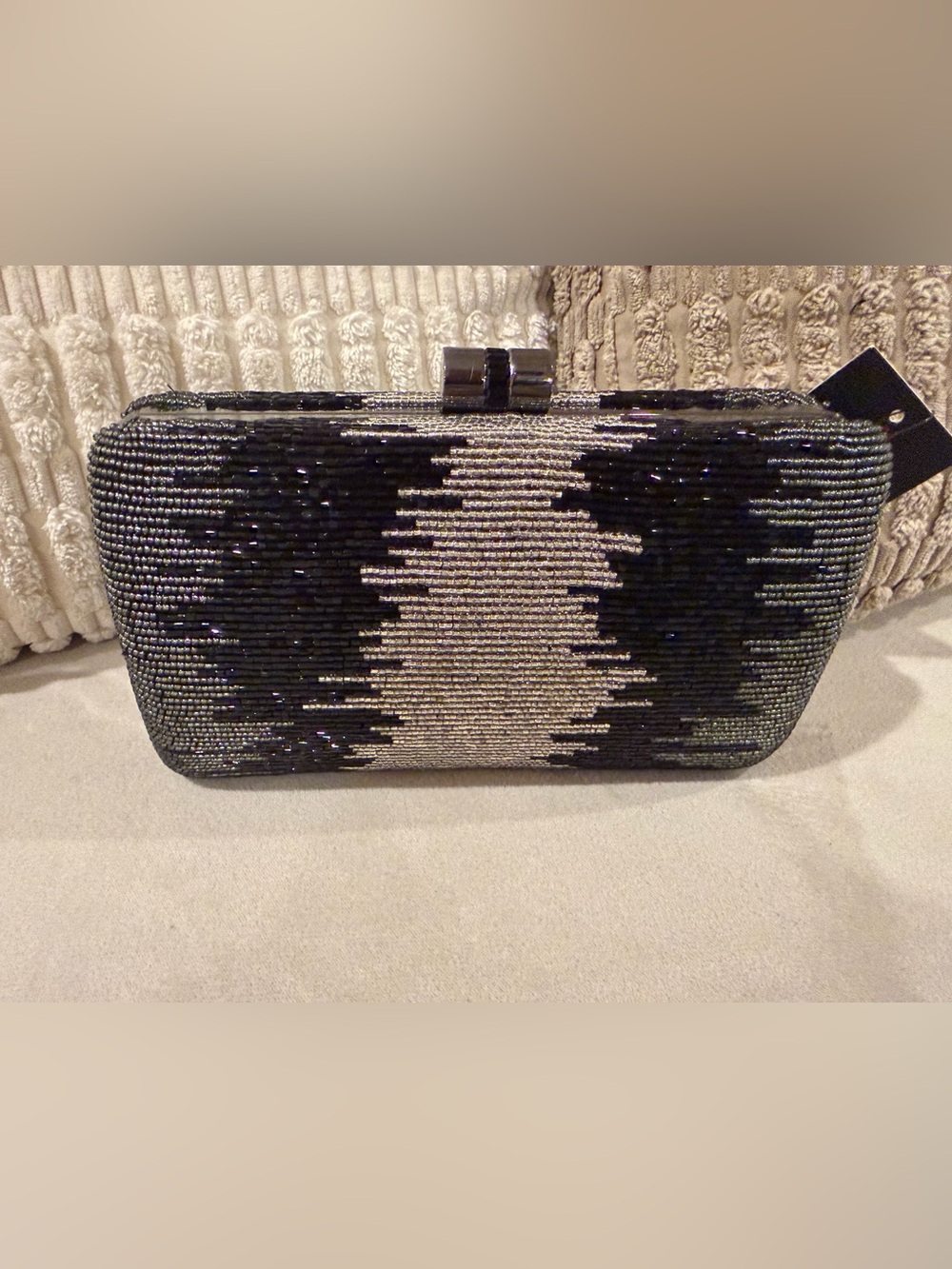NWT Sondra Roberts Beaded Black and Silver Evening Clutch